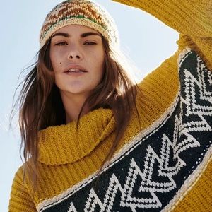 Free People Greater Than Cowl Neck Tribal Color Block Sweater Size S
